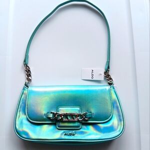 NEW Aldo Jaloran Shoulder Bag Iridescent Aqua Silver Metal Chain Gift Purse